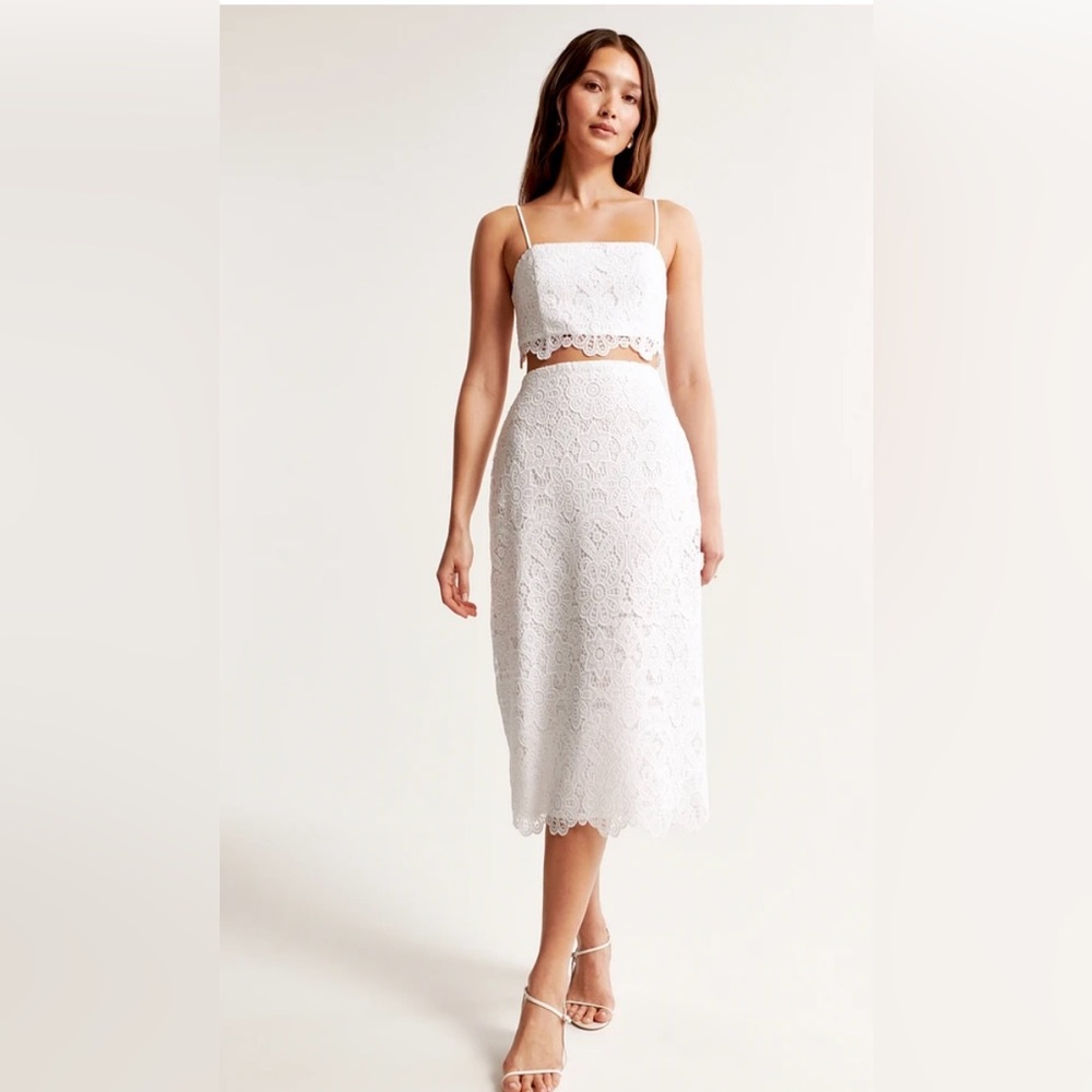 Abercrombie & Fitch White Lace Matching Set (crop top & midi skirt)